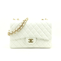 샤넬 클래식 램스킨 라지 화이트 금장