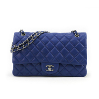 샤넬 클래식 램스킨 라지 더블플랩 코발트블루/은장