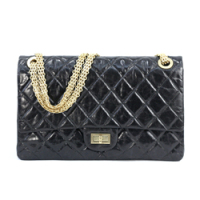 샤넬 빈티지 메탈릭 31cm 점보 칼프스킨 다크 그레이/금장