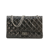 샤넬 빈티지 메탈릭 32cm 점보 칼프스킨 다크 그레이/은장