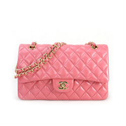샤넬 12년 신상 클래식 램스킨 미듐 핑크/금장