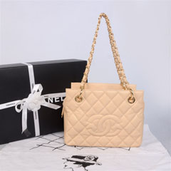 샤넬 그랜드샤핑 핑크/금장 미듐