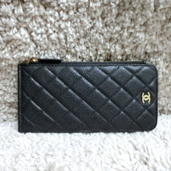 샤넬 캐비어 카드장지갑 블랙/금장