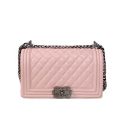 샤넬 캐비어 보이백 핑크/은장 25cm