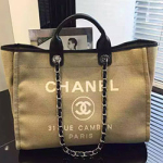 샤넬 캔버스 도빌백 라지 베이지