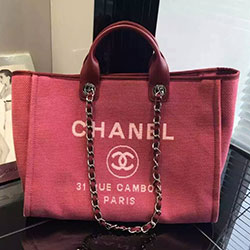 샤넬 캔버스 도빌백 라지 버건디